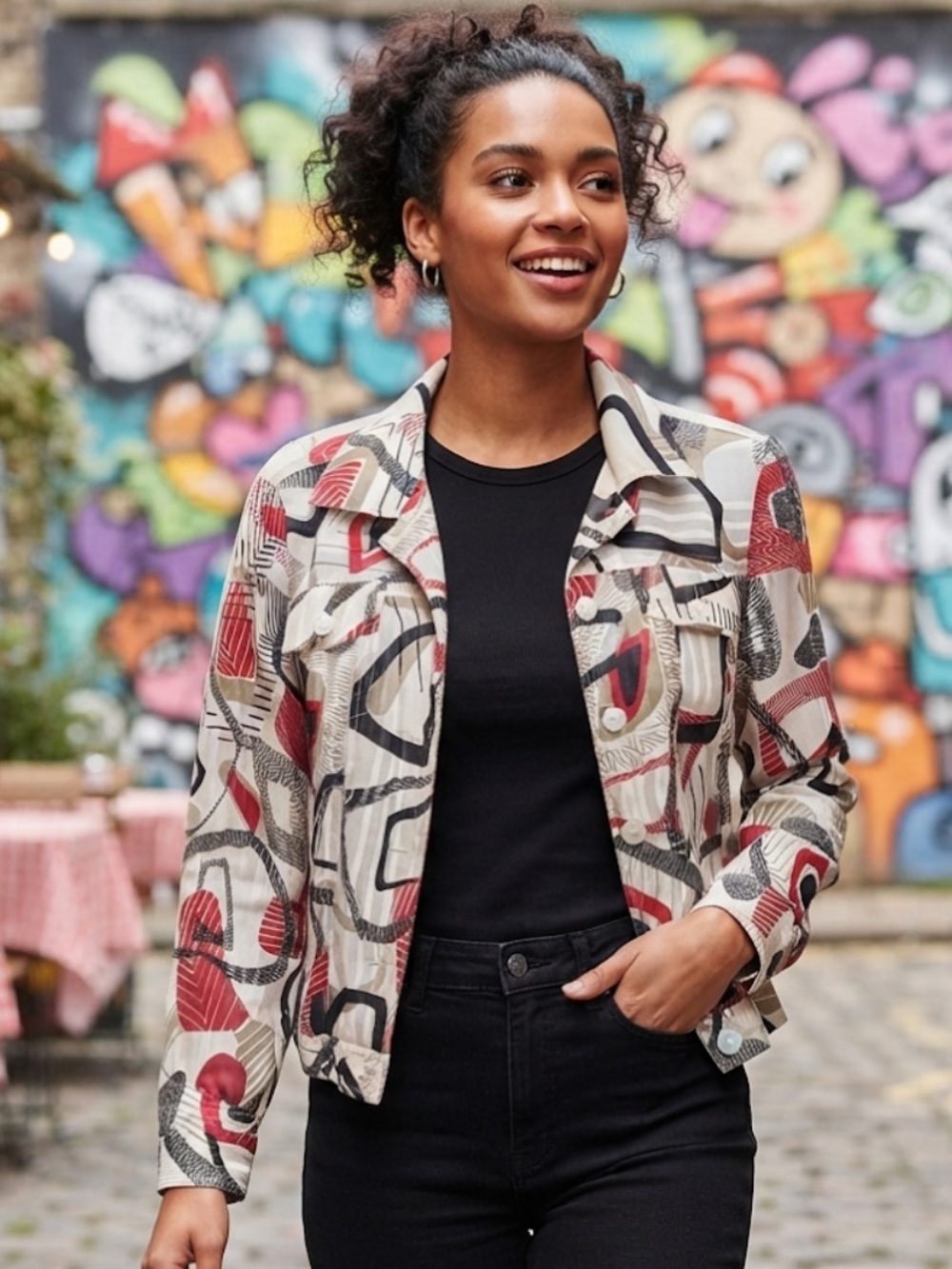 Abstract Print Button Front Jacket | Lightweight Chic Casual Blazer